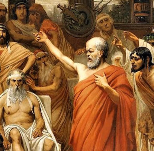 Socrates teaching his followers through argumentative debate